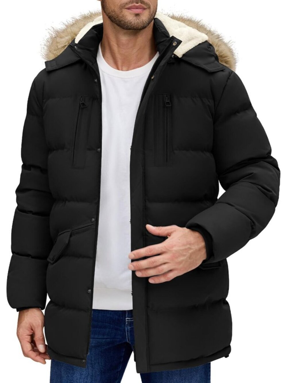Men's Long Winter Coat Warm Thicken Water Resistant Jacket Fleece Windproof Park